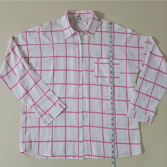 Ya Los Angeles Women's Long Sleeve Pink and White Button-Down Shirt - Picture 4 of 12